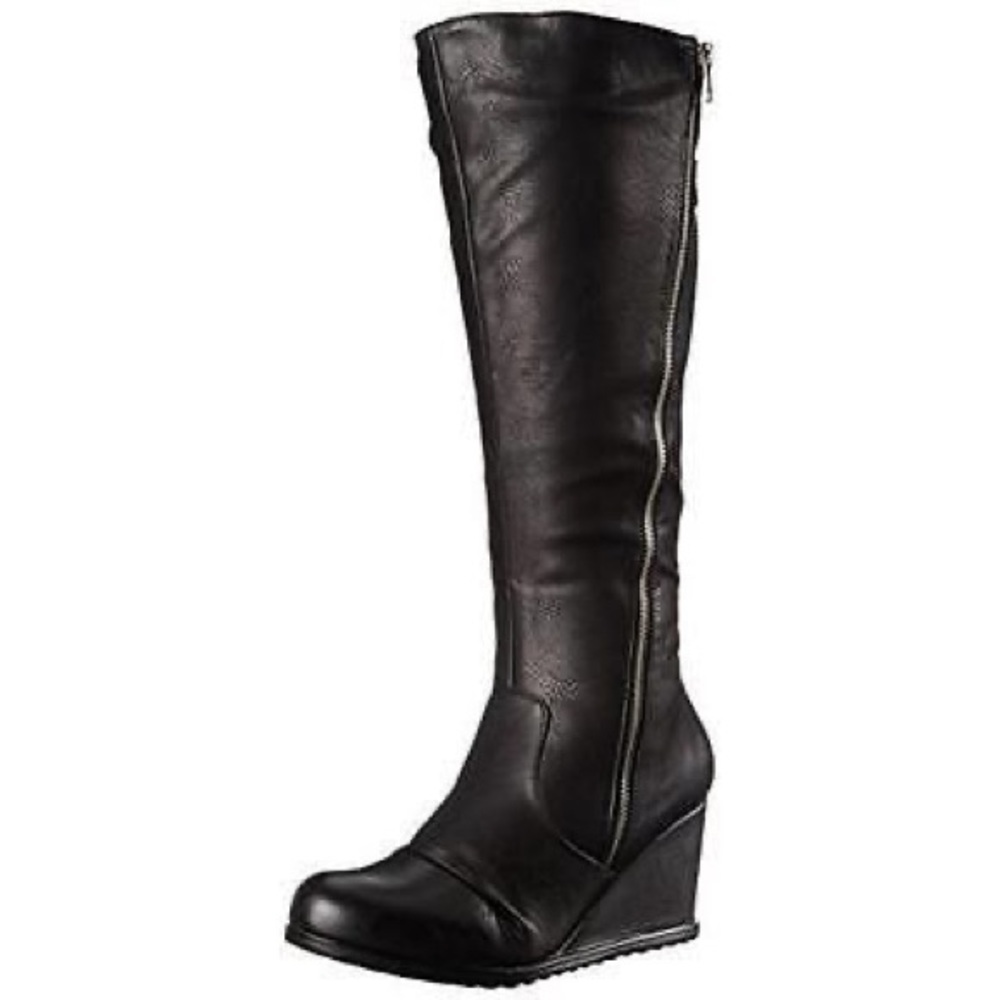 2 Lips Too Black Calf/Knee High Wedge Boots